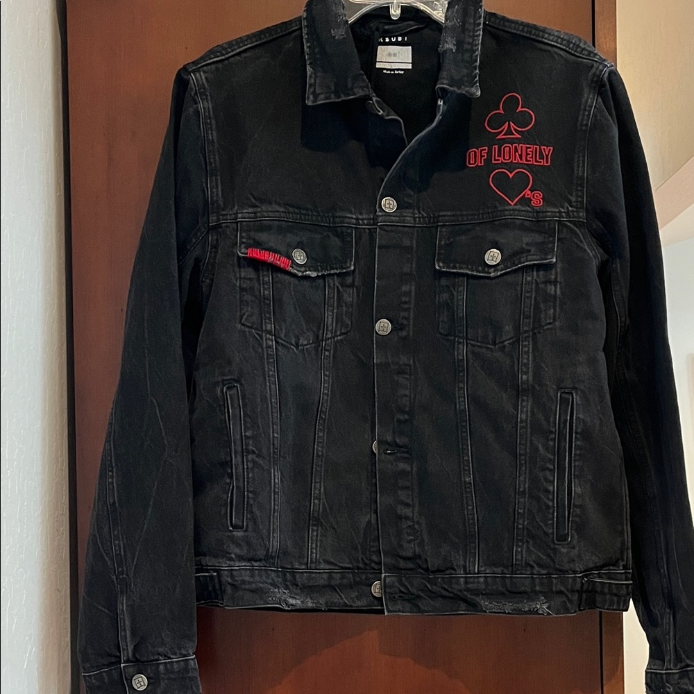 Ksubi Men's Black Denim Jacket with Red Accents